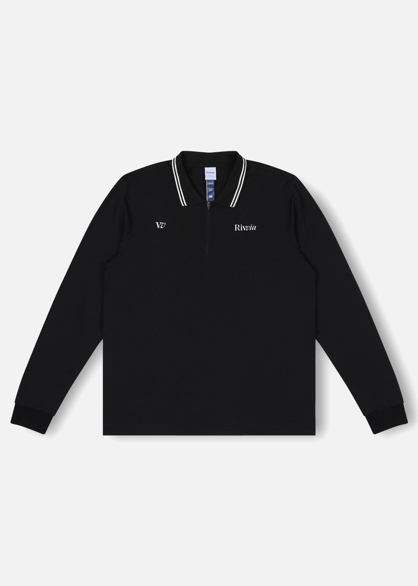 RP SPORTS LS POLO : BLACK WHITE